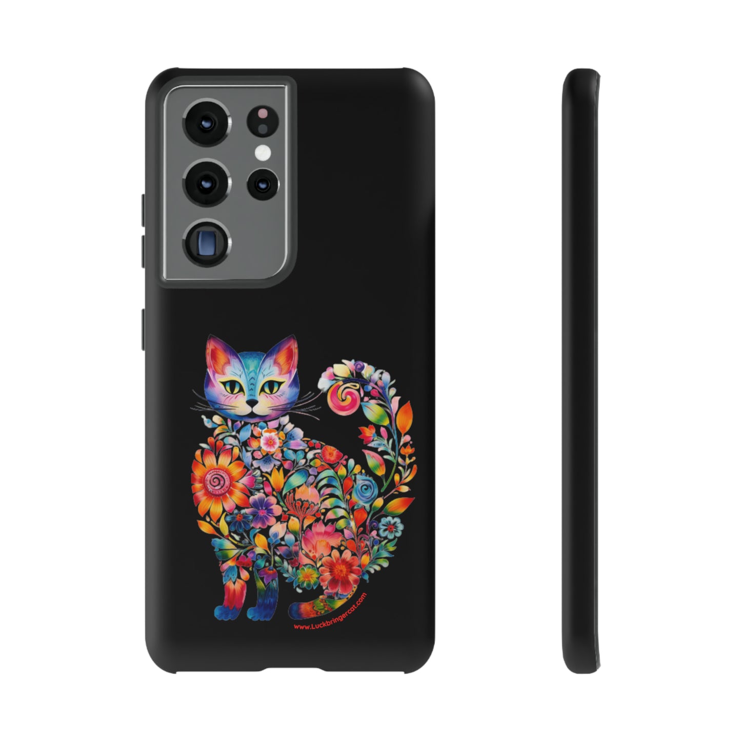 Floral Cat Lovers Phone case- iPhone, Samsung Galaxy, Google Pixel- Black-Tough-Premium Quality