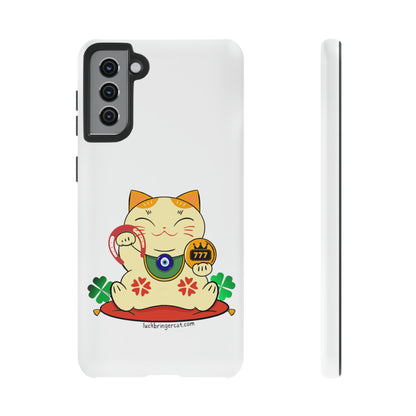 Cat Lovers Tough Phone Case- Maneki Neko Lucky Cat-White- iPhone, Samsung Galaxy, Google Pixel