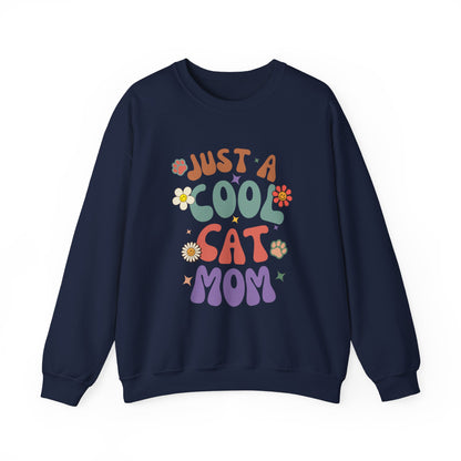 Crewneck Sweatshirt-Just A Cool Cat Mom Shirt-Retro Theme