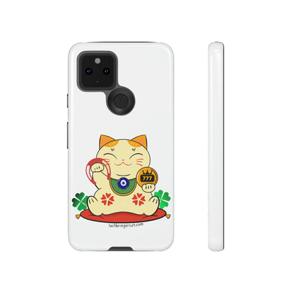 Cat Lovers Tough Phone Case- Maneki Neko Lucky Cat-White- iPhone, Samsung Galaxy, Google Pixel