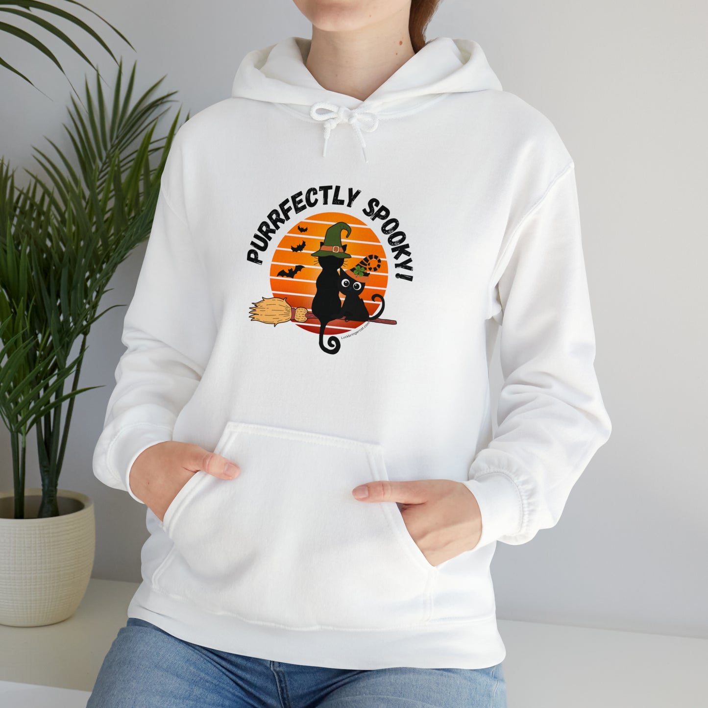 Black Cat Lovers Halloween Hoodie- Cute Spooky Retro Style Hooded Sweatshirt - unisex white