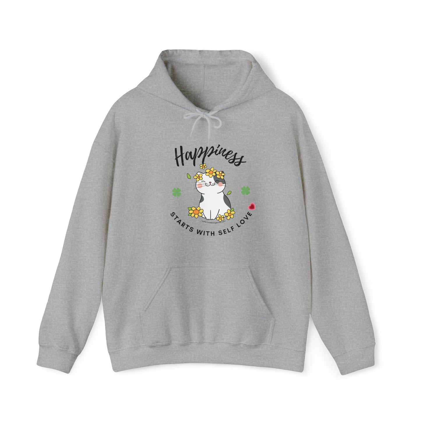 Cat Lovers Selflove Hooded Sweatshirt with Happy Cute Cat- Lucky Clover