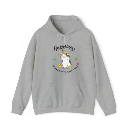 Cat Lovers Selflove Hooded Sweatshirt with Happy Cute Cat- Lucky Clover