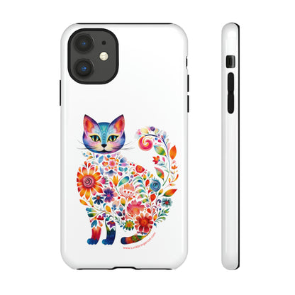 Floral Cat Lovers Phone case- iPhone, Samsung Galaxy, Google Pixel- White - Tough-Premium Quality