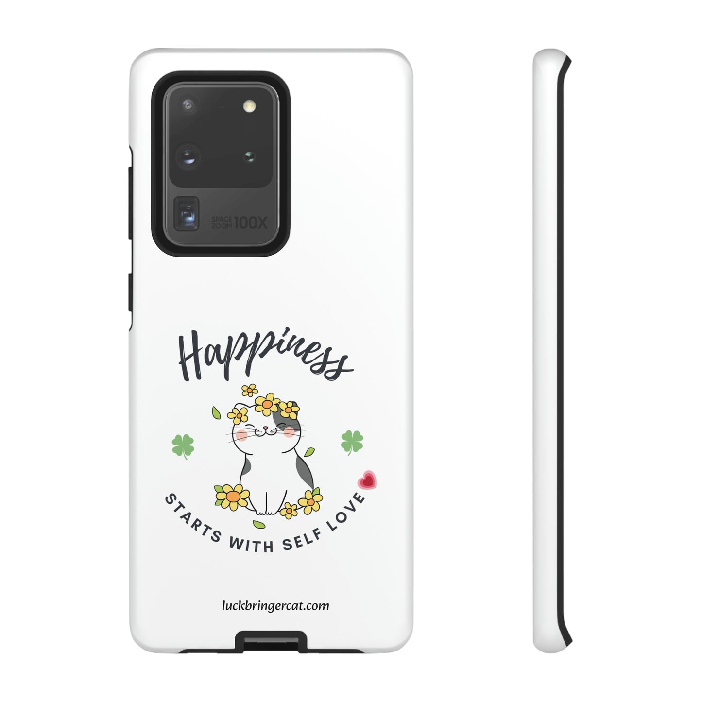 Cat Lovers Selflove  Phone Case- iPhone, Samsung Galaxy, Google Pixel- White- Happiness