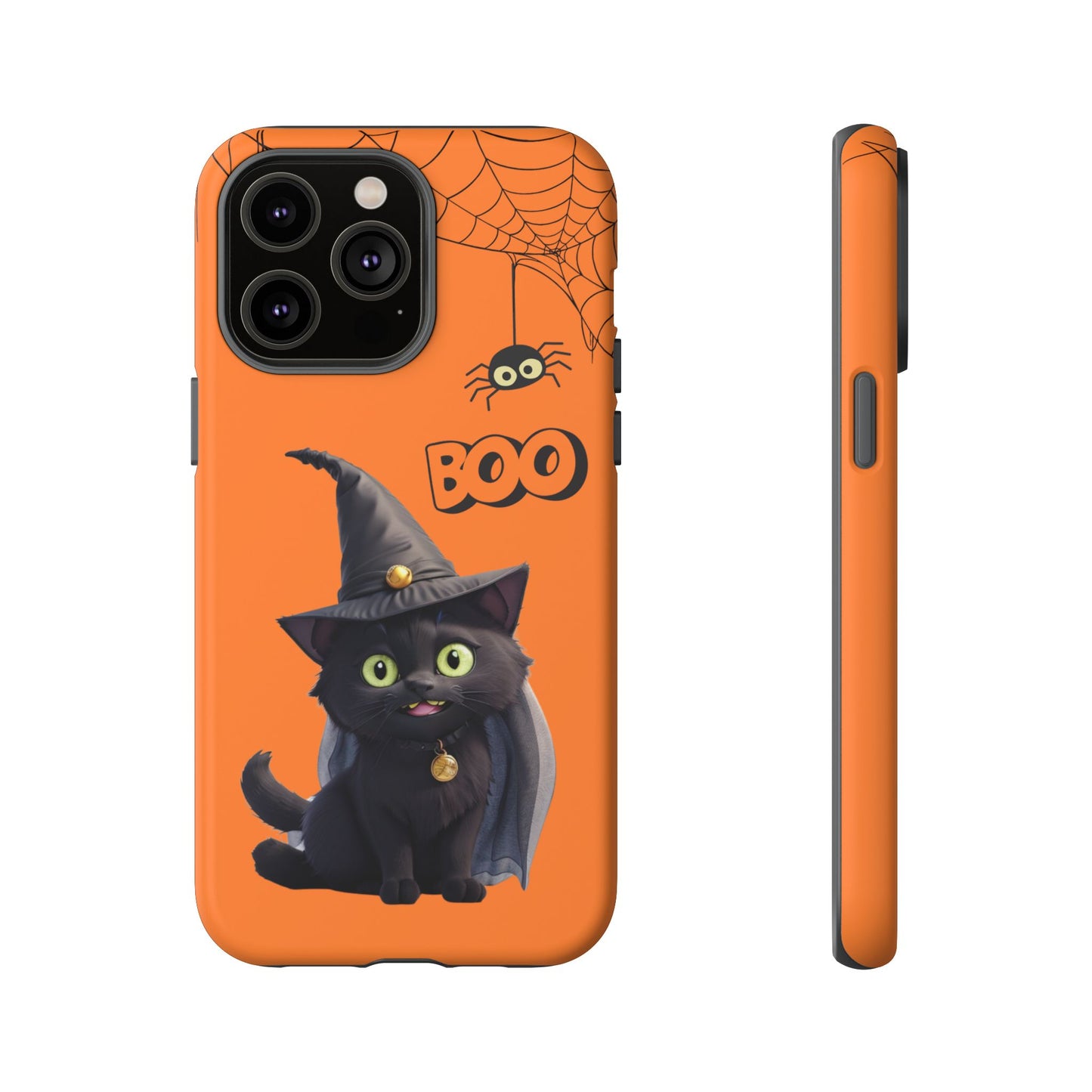 Premium-quality tough protective phone cases for iPhone,  Samsung and Google Phones - Orange - Spooky Halloween Black Cat