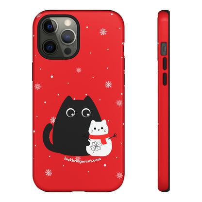 Cat Lovers Christmas Phone Case-iPhone, Samsung Galaxy, Google Pixel- Red and Black Snowman