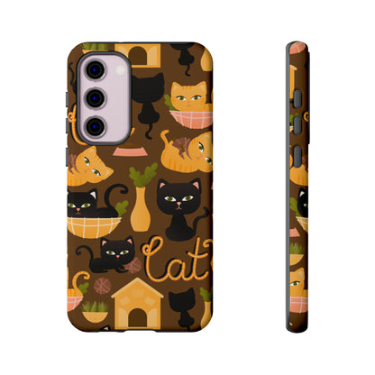 Premium-quality tough protective phone cases for iPhone, Samsung and Google - Brown With Cute Black and Orange Cats