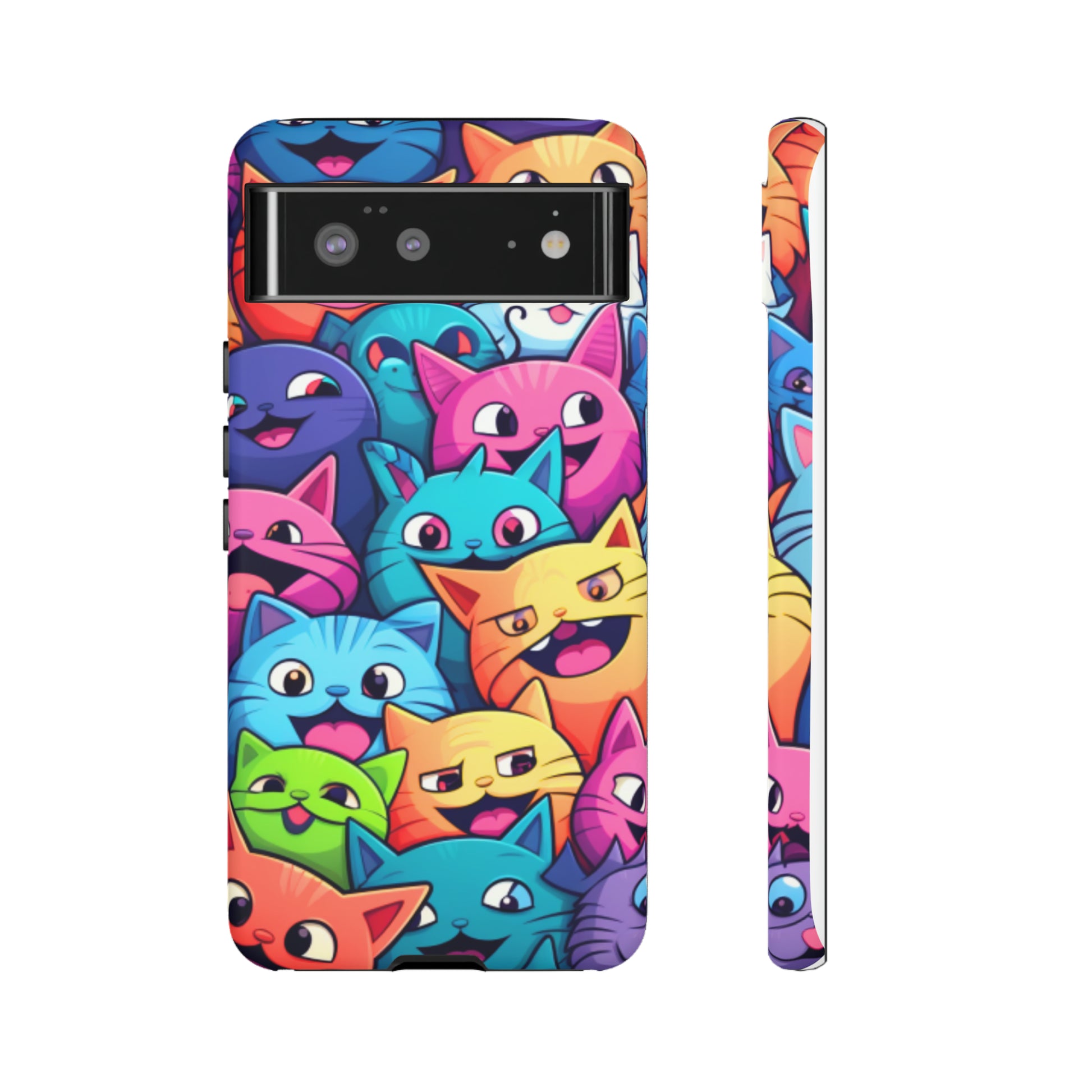 cat lovers phone case with happy colorful cats- gift for cat moms kitten mums-Google Pixel 7, Google Pixel 6 Pro, Google Pixel 6, Google Pixel 5 5G