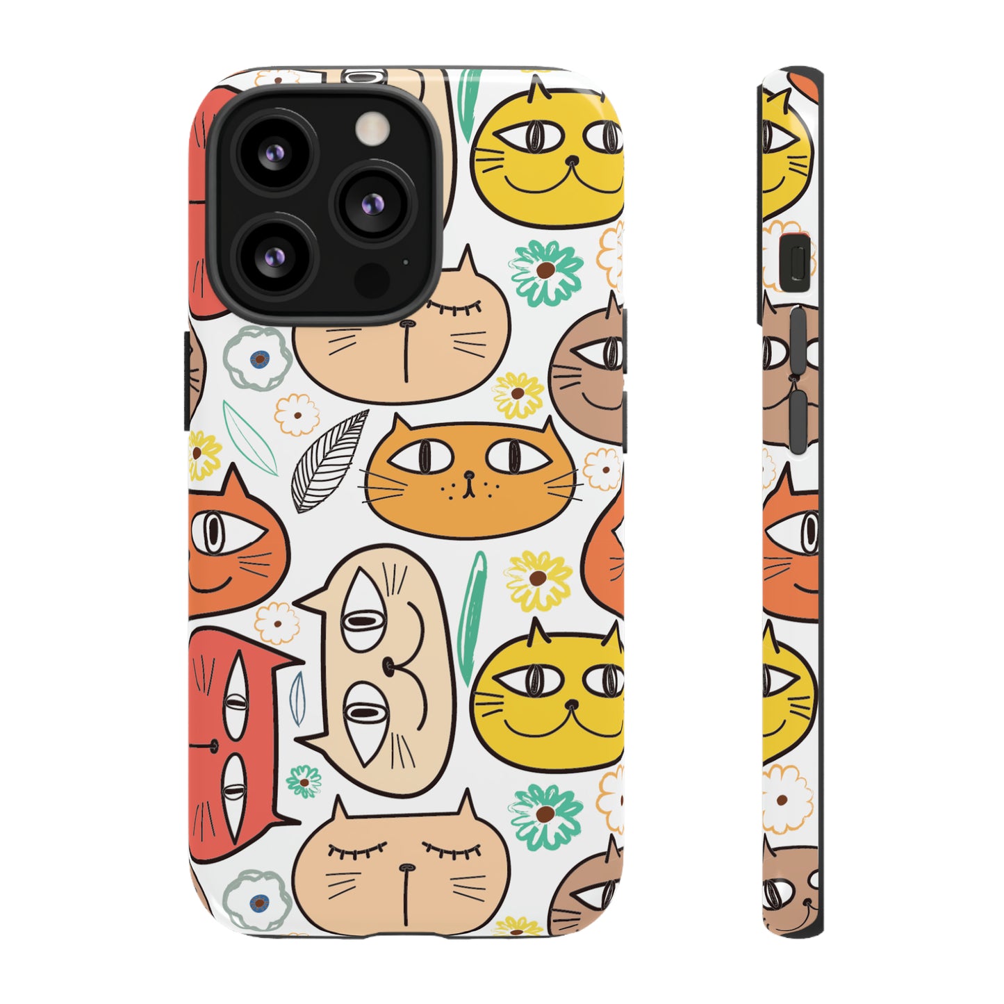 Premium-quality tough protective phone cases for iPhone, Samsung and Google - White With Cute Colorful Cartoon Cats