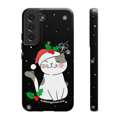 Cat Lovers Christmas Phone Case-iPhone, Samsung Galaxy,Google Pixel- Black With Cute Kitten