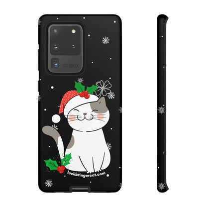 Cat Lovers Christmas Phone Case-iPhone, Samsung Galaxy,Google Pixel- Black With Cute Kitten