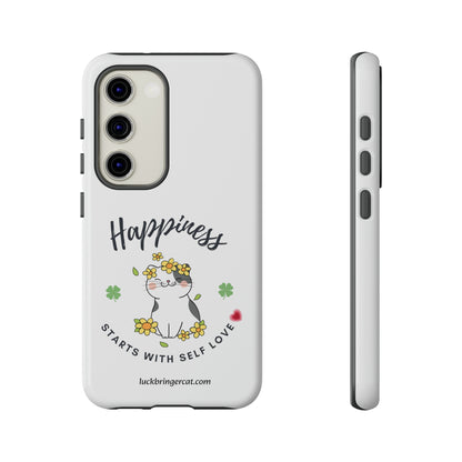 Cat Lovers Selflove  Phone Case- iPhone, Samsung Galaxy, Google Pixel- White- Happiness