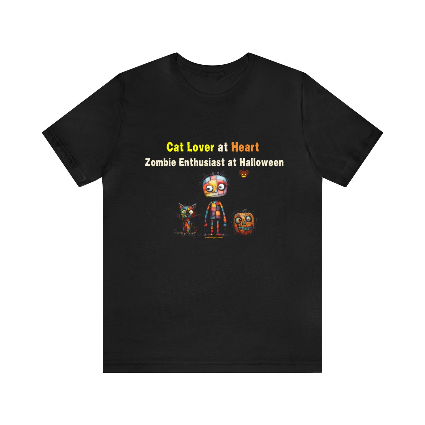 Funny Halloween Black T-shirt With Modern Art Graphic for Cat Lovers