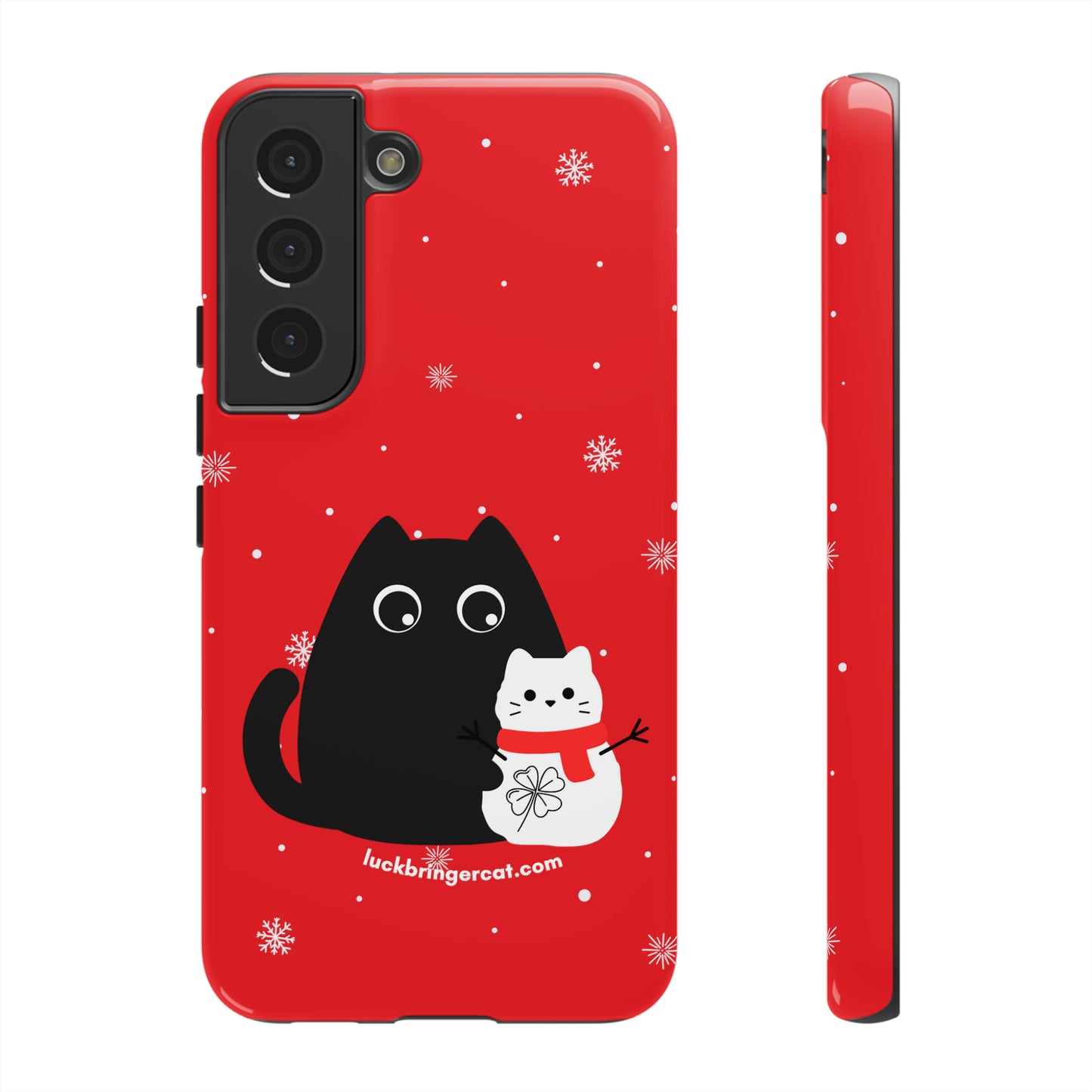 Cat Lovers Christmas Phone Case-iPhone, Samsung Galaxy, Google Pixel- Red and Black Snowman