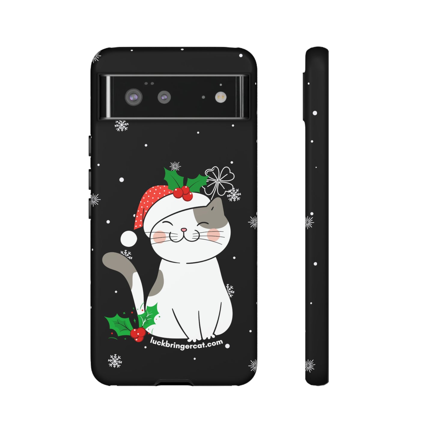 Cat Lovers Christmas Phone Case-iPhone, Samsung Galaxy,Google Pixel- Black With Cute Kitten