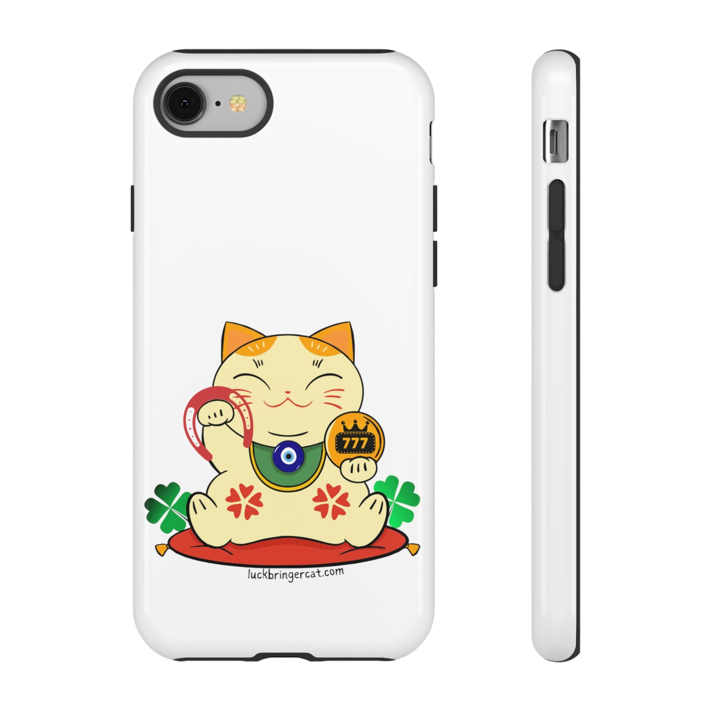 Cat Lovers Tough Phone Case- Maneki Neko Lucky Cat-White- iPhone, Samsung Galaxy, Google Pixel