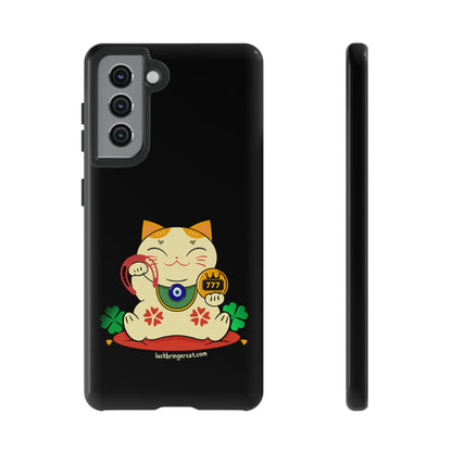 cat lovers lucky phone case Maneki Neko 777 horseshoe - black-Samsung Galaxy S23, Samsung Galaxy S23 Plus, Samsung Galaxy S23 Ultra, Samsung Galaxy S22, Samsung Galaxy S22 Plus, Samsung Galaxy S22 Ultra, Samsung Galaxy S21, Samsung Galaxy S21 FE, Samsung Galaxy S21 Plus, Samsung Galaxy S21 Ultra, Samsung Galaxy S20, Samsung Galaxy S20 FE, Samsung Galaxy S20 Plus, Samsung Galaxy S20 Ultra, Samsung GalaxyS10, Samsung Galaxy S10E, Samsung Galaxy S10 Plus - wish good luck gift 