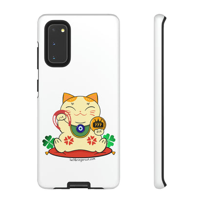 Cat Lovers Tough Phone Case- Maneki Neko Lucky Cat-White- iPhone, Samsung Galaxy, Google Pixel