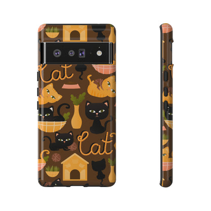 Premium-quality tough protective phone cases for iPhone, Samsung and Google - Brown With Cute Black and Orange Cats