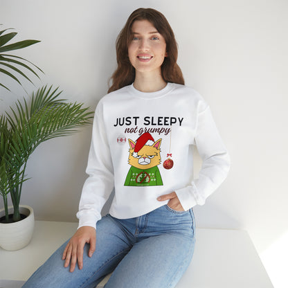 Christmas Crewneck Sweatshirt for Cat Lovers With Sleepy Not Grumpy Santa Cat