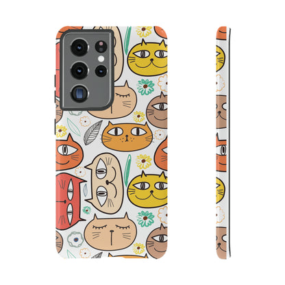 Premium-quality tough protective phone cases for iPhone, Samsung and Google - White With Cute Colorful Cartoon Cats