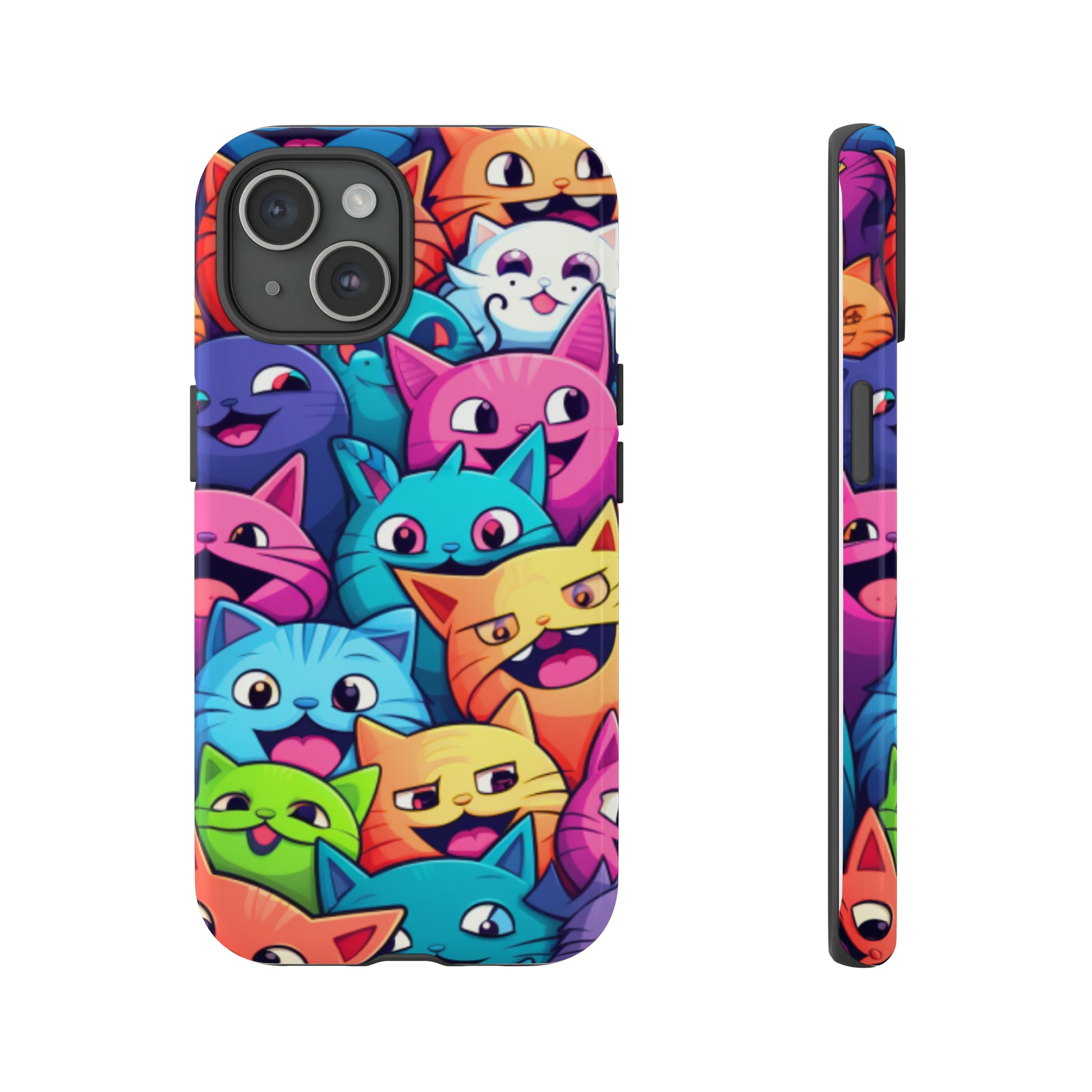 cat lovers phone case with happy colorful cats- gift for cat moms kitten mums-iPhone 15 Plus, iPhone 15 Pro, iPhone 15 Pro Max, iPhone 14 Plus, iPhone 14 Pro, iPhone 14 Pro Max, iPhone 13 mini, iPhone 13 Pro, iPhone 13 Pro Max, iPhone 12 mini, iPhone 12 Pro, iPhone 12 Pro Max, iPhone 11 Pro, iPhone 11 Pro Max, iPhone X, iPhone XR, iPhone XS, iPhone XS Max, iPhone 8, iPhone 8 Plus