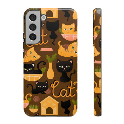 Premium-quality tough protective phone cases for iPhone, Samsung and Google - Brown With Cute Black and Orange Cats