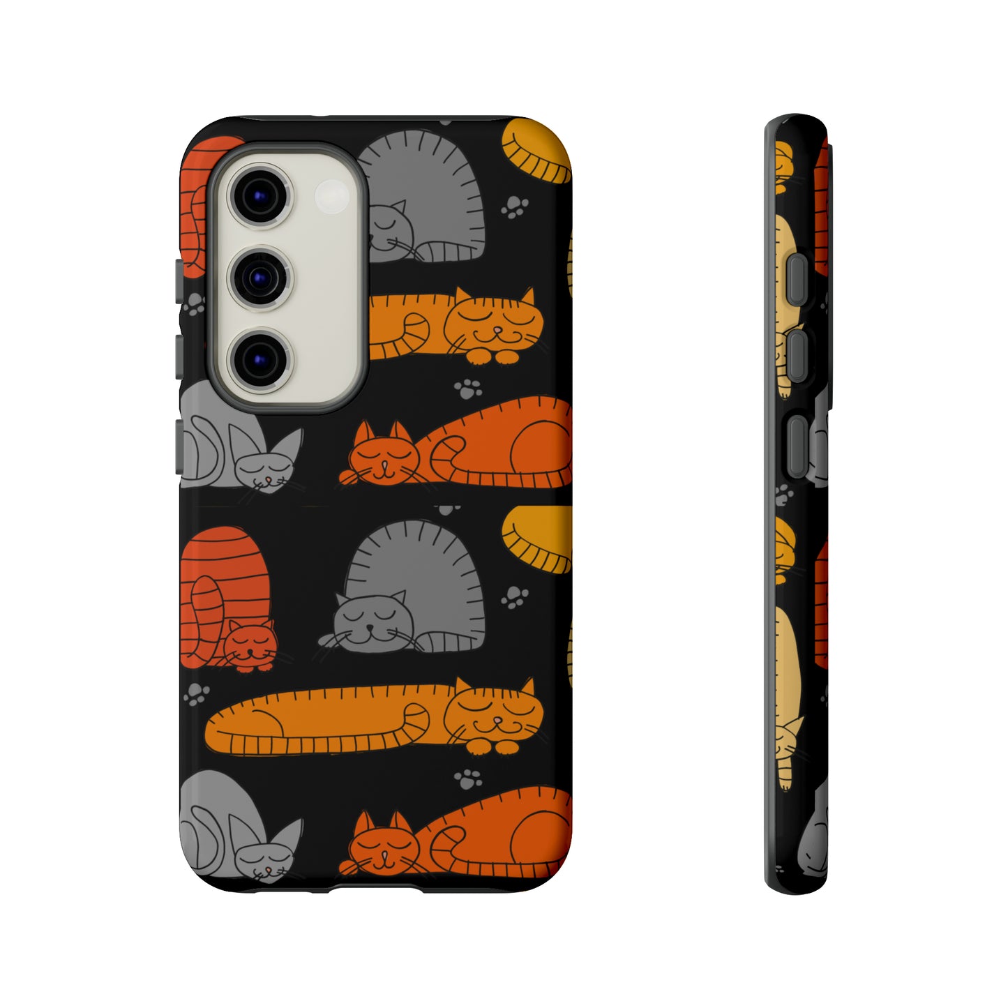 Premium-quality tough protective phone cases for iPhone, Samsung and Google Pixel- Black With Cute Colorful Sleeping Cats