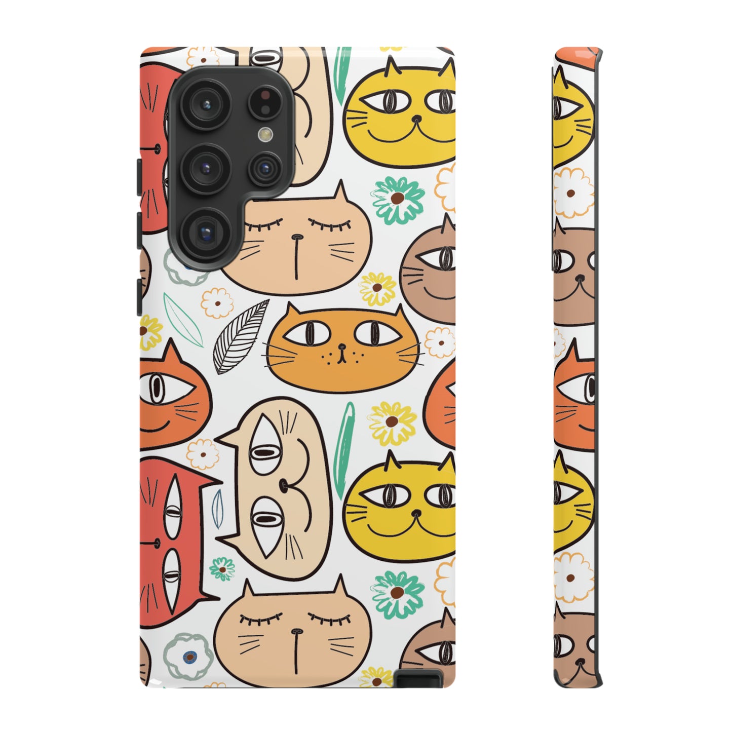 Premium-quality tough protective phone cases for iPhone, Samsung and Google - White With Cute Colorful Cartoon Cats