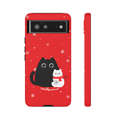 Cat Lovers Christmas Phone Case-iPhone, Samsung Galaxy, Google Pixel- Red and Black Snowman