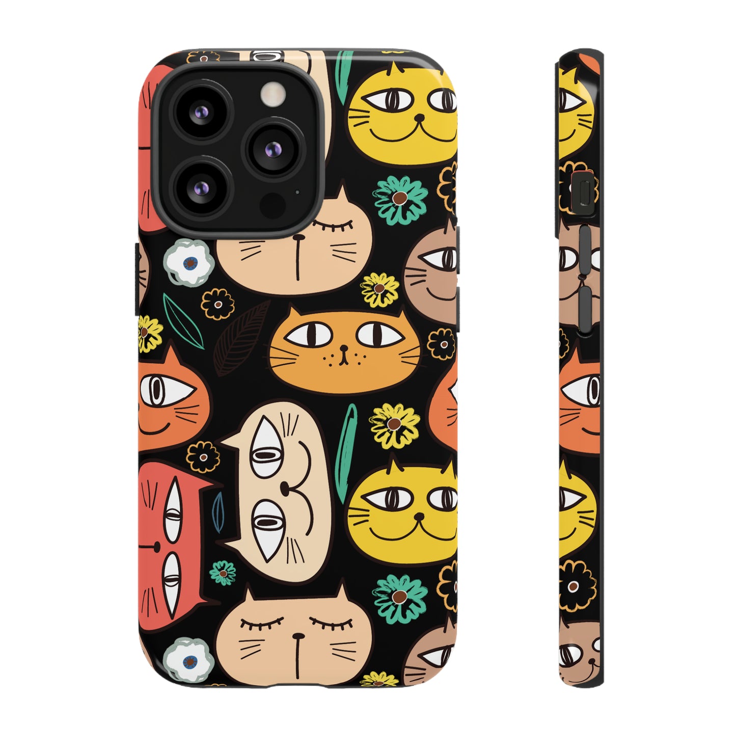 Premium-quality tough protective phone cases for iPhone, Samsung and Google - Black With Cute Colorful Cartoon Cats