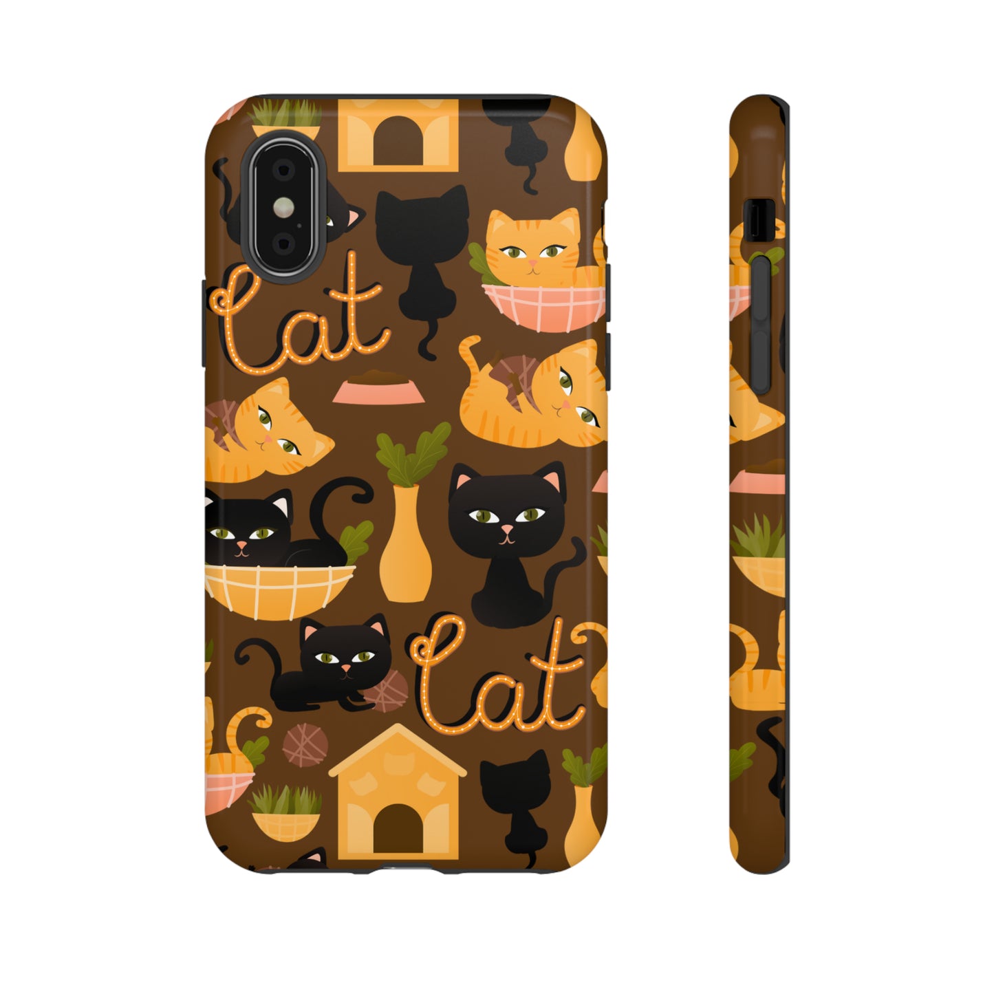 Premium-quality tough protective phone cases for iPhone, Samsung and Google - Brown With Cute Black and Orange Cats