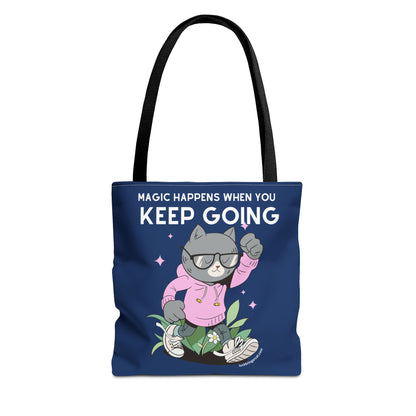 Motivational Tote Bag - Magic Happens When You Keep Going - Inspirational Gift for Dreamers and Go-Getters