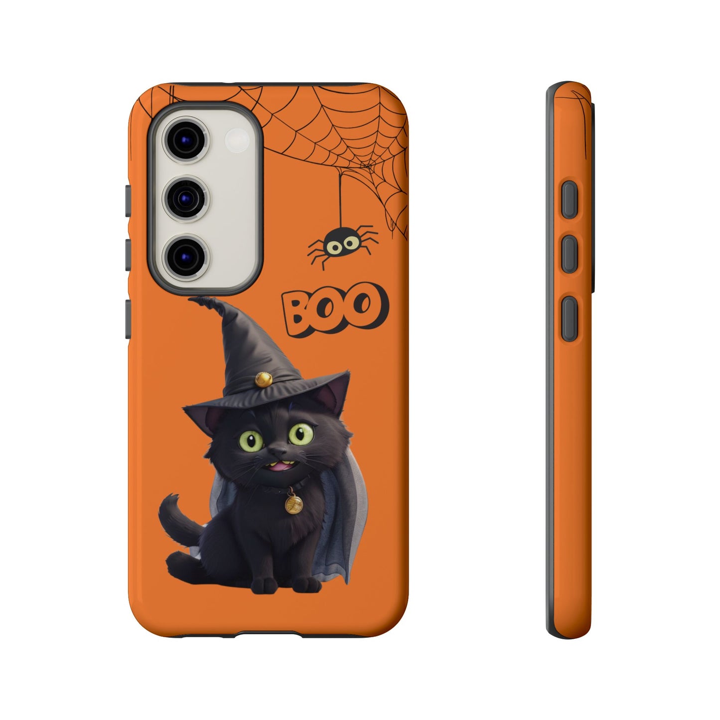 Premium-quality tough protective phone cases for iPhone,  Samsung and Google Phones - Orange - Spooky Halloween Black Cat