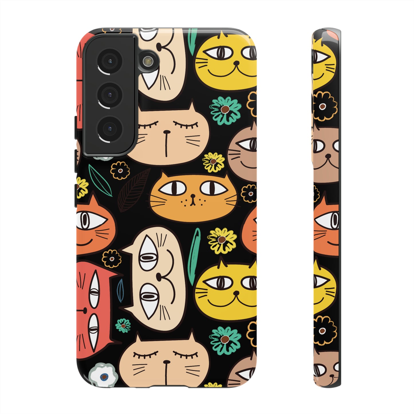 Premium-quality tough protective phone cases for iPhone, Samsung and Google - Black With Cute Colorful Cartoon Cats