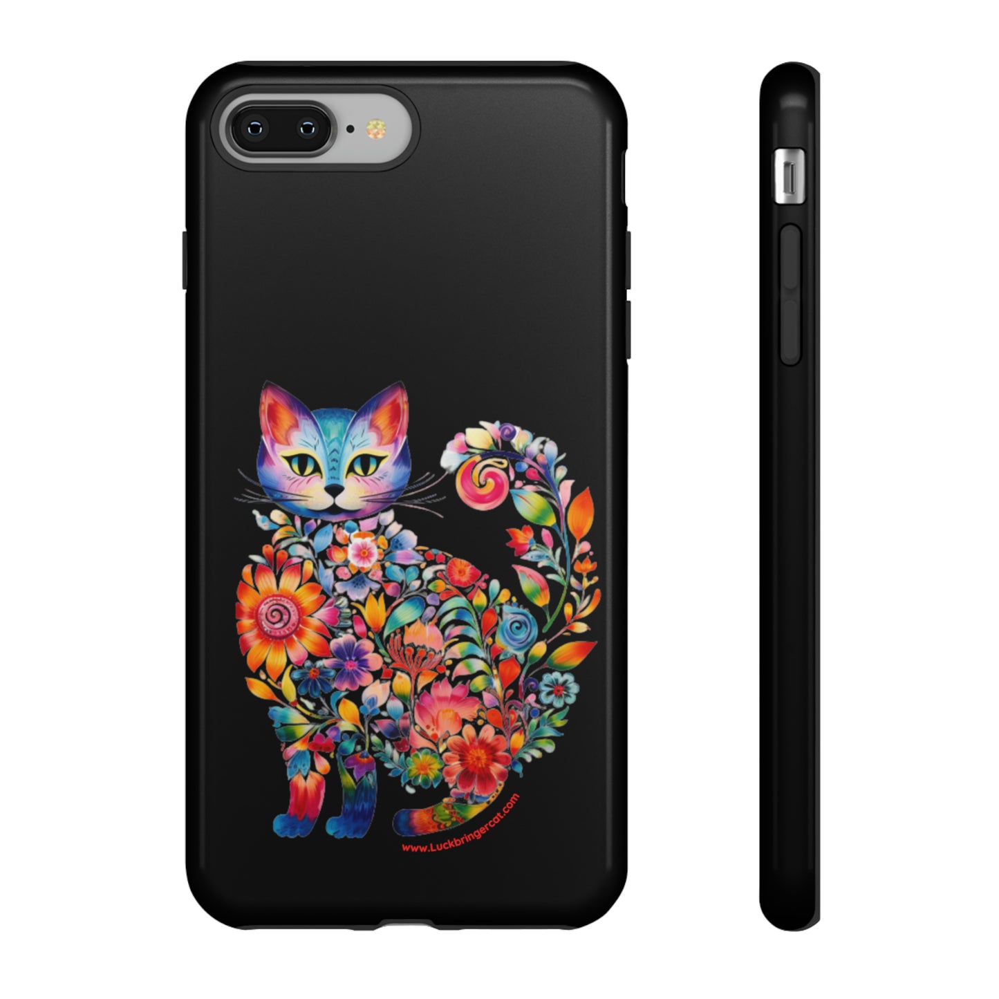 Floral Cat Lovers Phone case- iPhone, Samsung Galaxy, Google Pixel- Black-Tough-Premium Quality