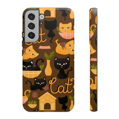 Premium-quality tough protective phone cases for iPhone, Samsung and Google - Brown With Cute Black and Orange Cats