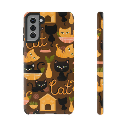 Premium-quality tough protective phone cases for iPhone, Samsung and Google - Brown With Cute Black and Orange Cats