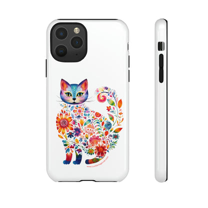 Floral Cat Lovers Phone case- iPhone, Samsung Galaxy, Google Pixel- White - Tough-Premium Quality