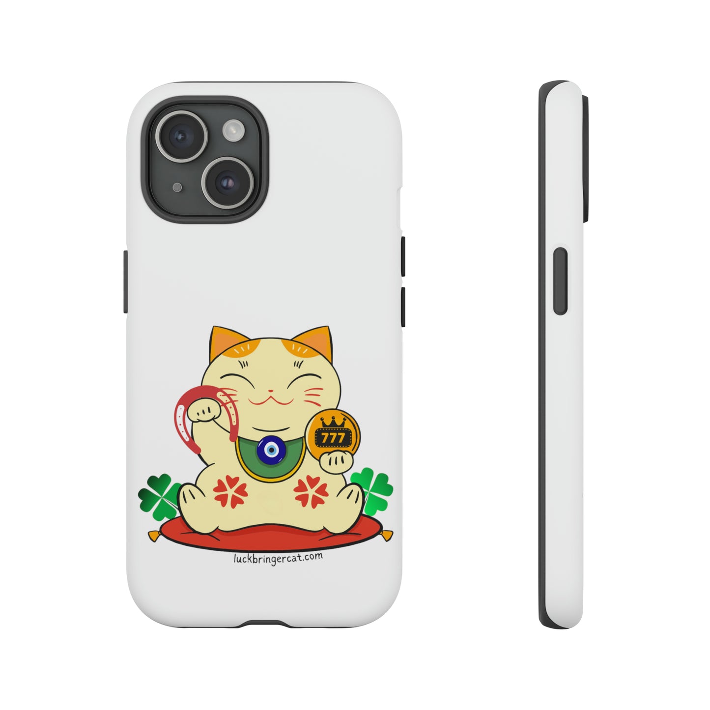 Cat Lovers Tough Phone Case- Maneki Neko Lucky Cat-White- iPhone, Samsung Galaxy, Google Pixel