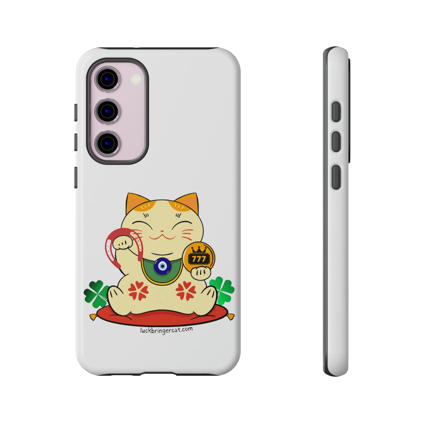 Cat Lovers Tough Phone Case- Maneki Neko Lucky Cat-White- iPhone, Samsung Galaxy, Google Pixel