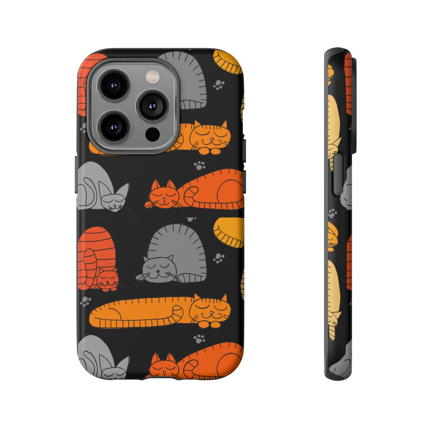 Premium-quality tough protective phone cases for iPhone, Samsung and Google Pixel- Black With Cute Colorful Sleeping Cats