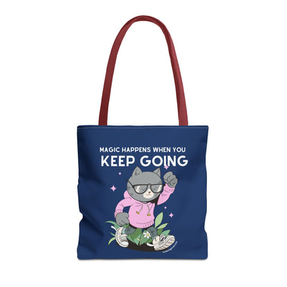 Motivational Tote Bag - Magic Happens When You Keep Going - Inspirational Gift for Dreamers and Go-Getters