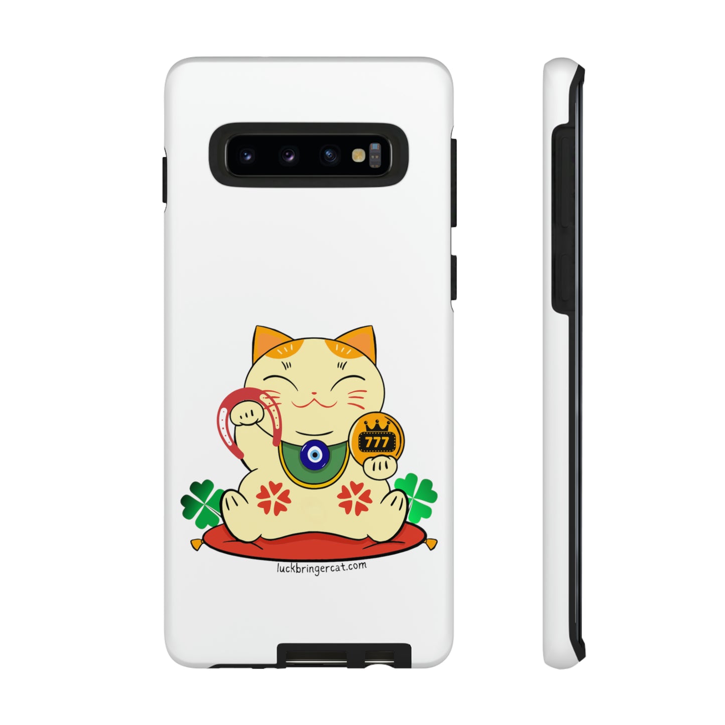 Cat Lovers Tough Phone Case- Maneki Neko Lucky Cat-White- iPhone, Samsung Galaxy, Google Pixel