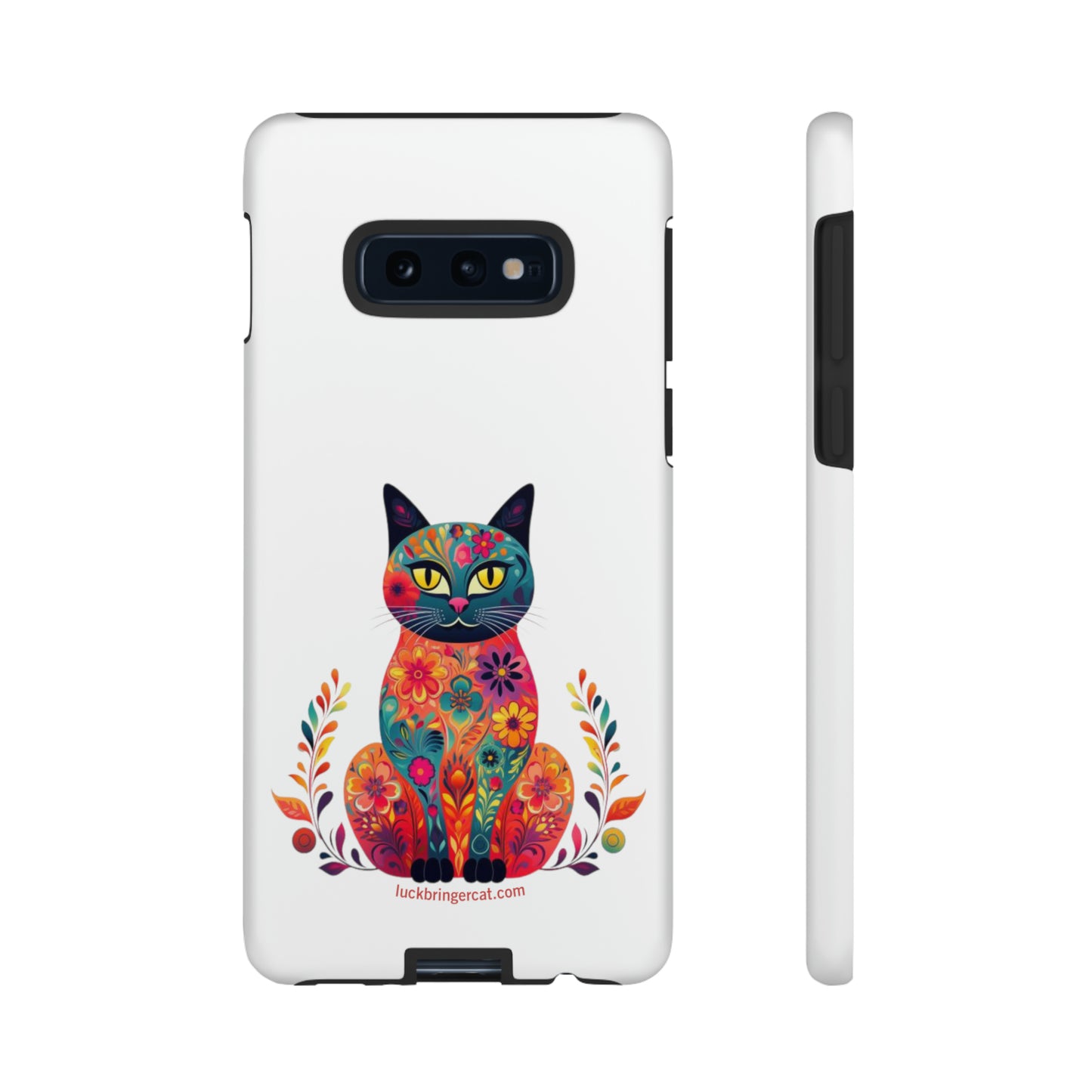 Phone Case for Cat Lovers- iPhone, Samsung Galaxy, Google Pixel- Colorful Floral Cat-White-Graphic