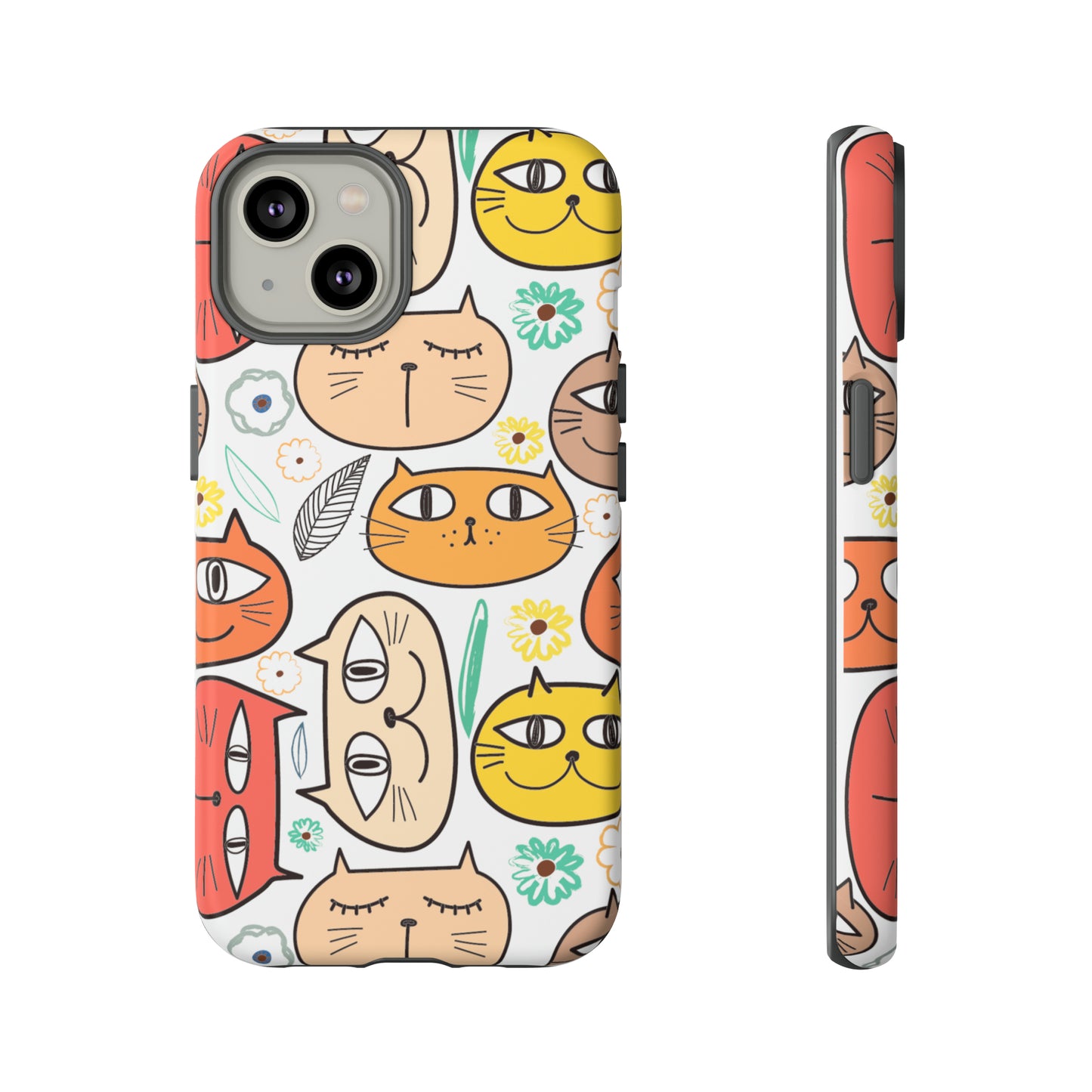 Premium-quality tough protective phone cases for iPhone, Samsung and Google - White With Cute Colorful Cartoon Cats