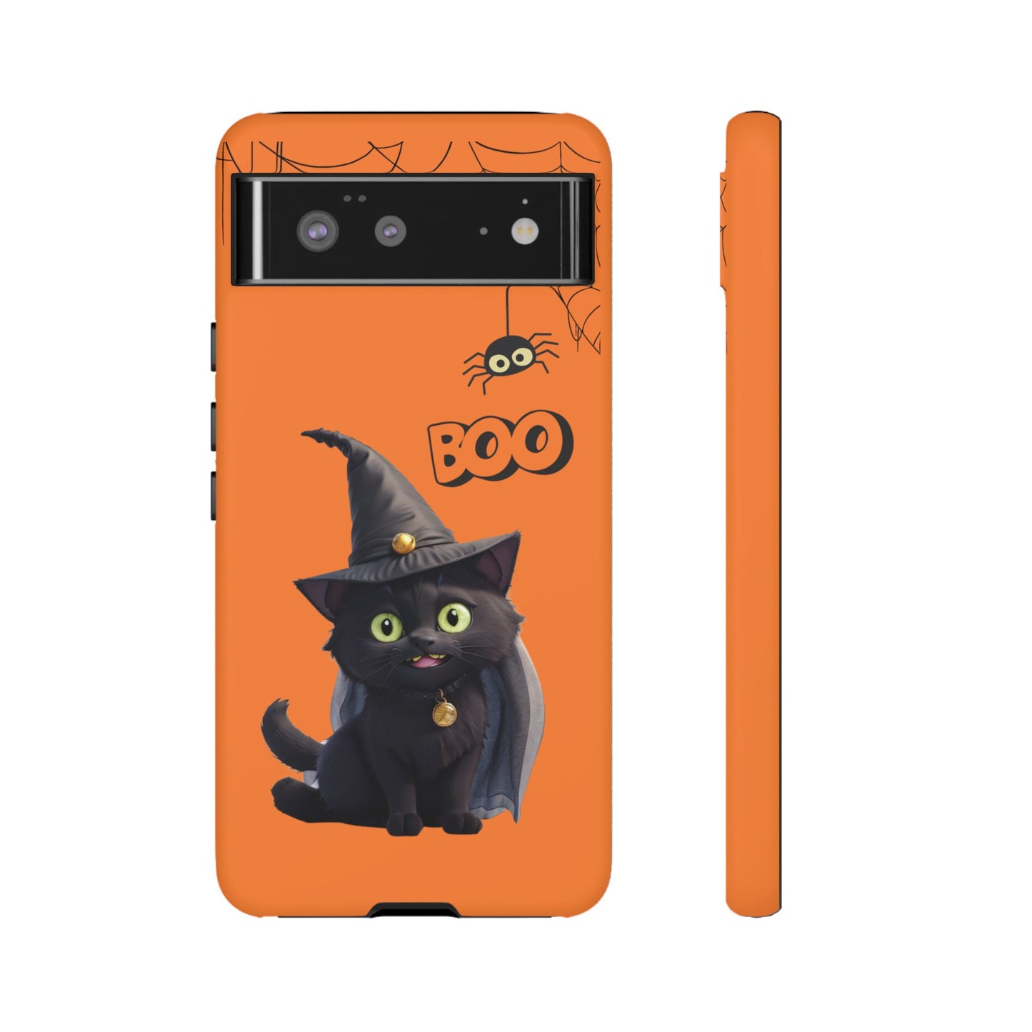 Premium-quality tough protective phone cases for iPhone,  Samsung and Google Phones - Orange - Spooky Halloween Black Cat