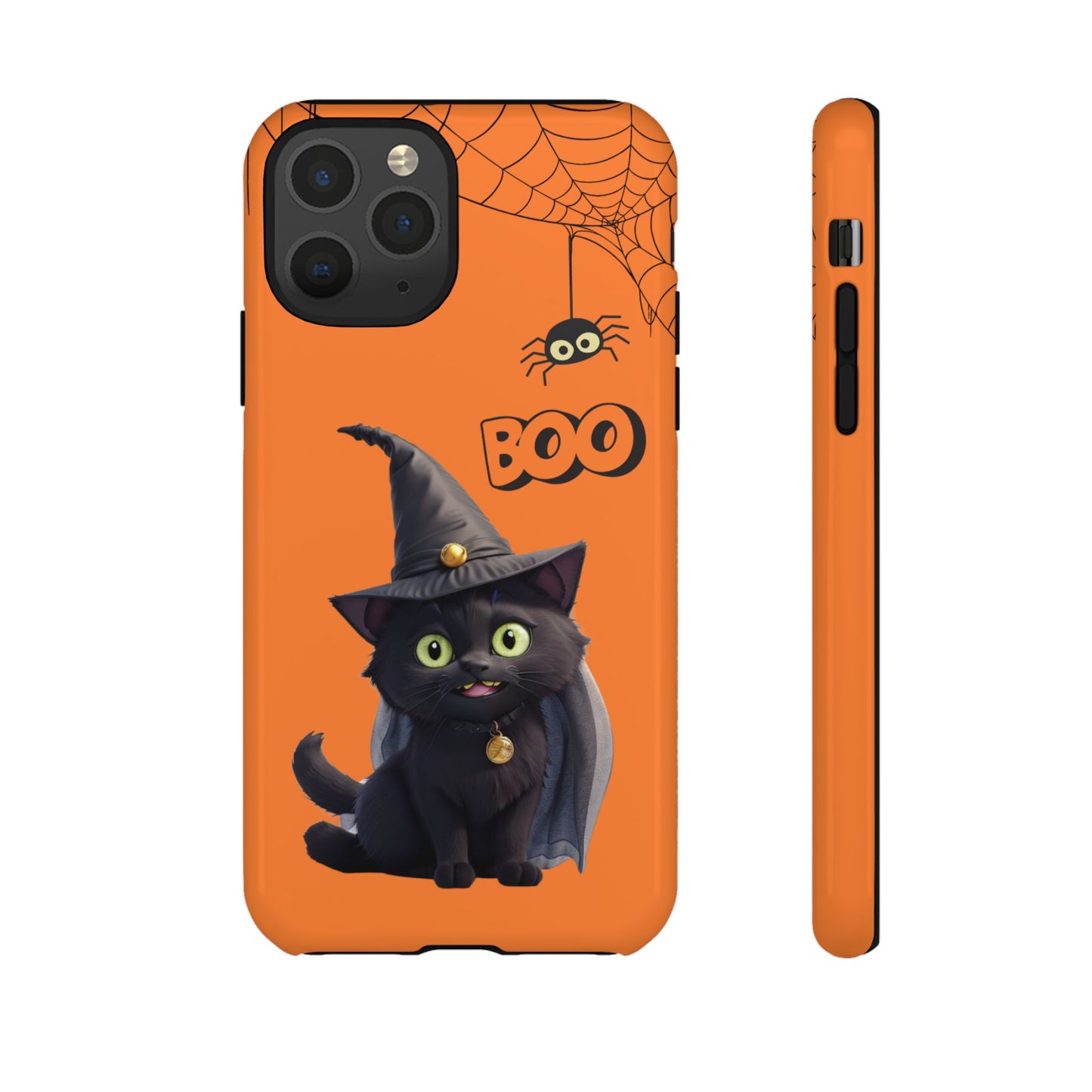 Premium-quality tough protective phone cases for iPhone,  Samsung and Google Phones - Orange - Spooky Halloween Black Cat