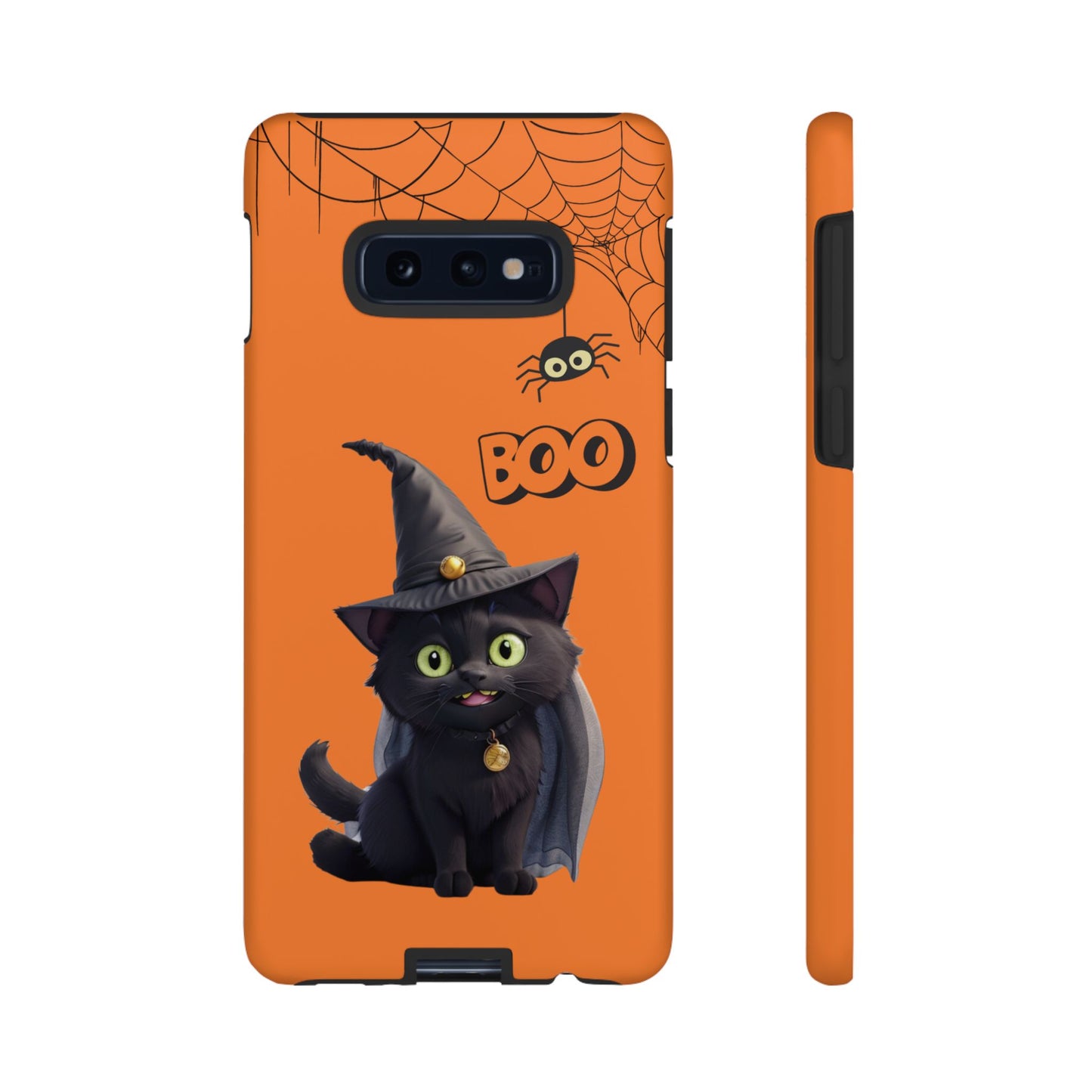 Premium-quality tough protective phone cases for iPhone,  Samsung and Google Phones - Orange - Spooky Halloween Black Cat